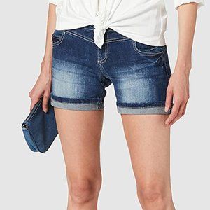 Fitted Stretch Cuffed Denim Shorts